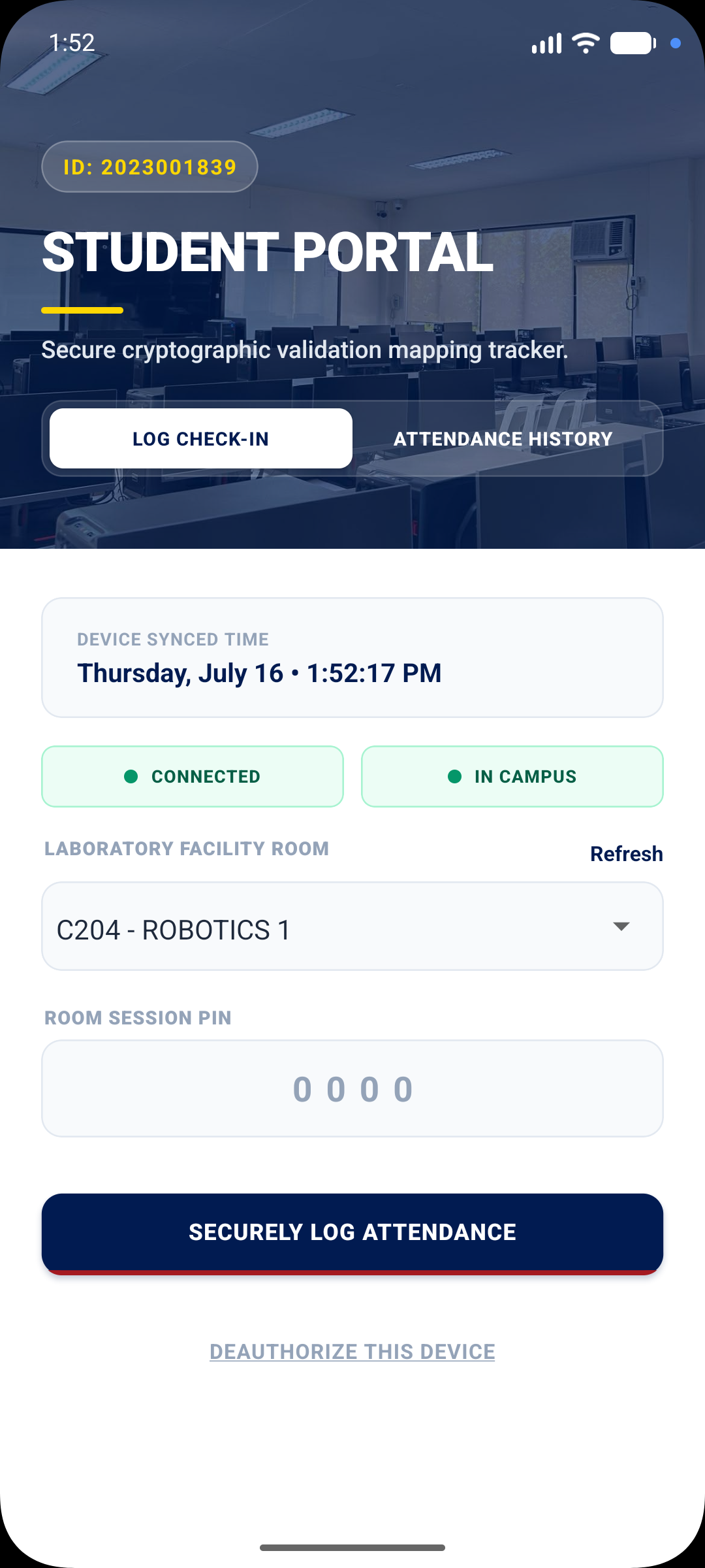 University of Assumption Mobile Attendance Portal Interface
